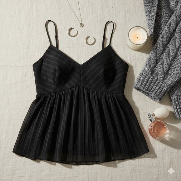 Club Monaco Tops - NEW Club Monaco Peplum Cami Chemise Tank Black Caviar Size Large Minimalist
